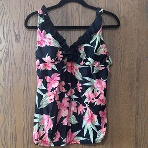 St. John's Bay Floral Swim Camisole - Coral and Green on Black